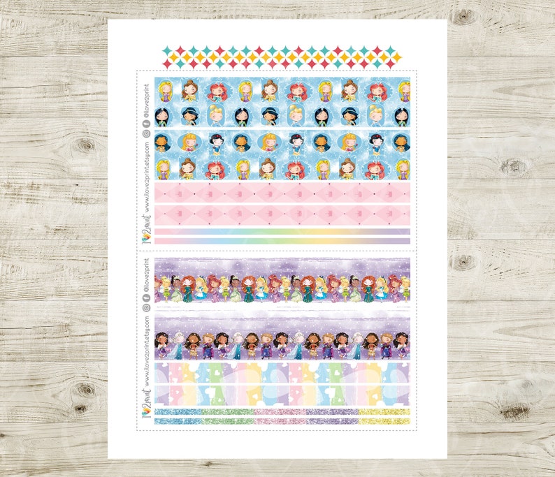 Disney Princess Washi Tape Planner Stickers Washis Printable Etsy
