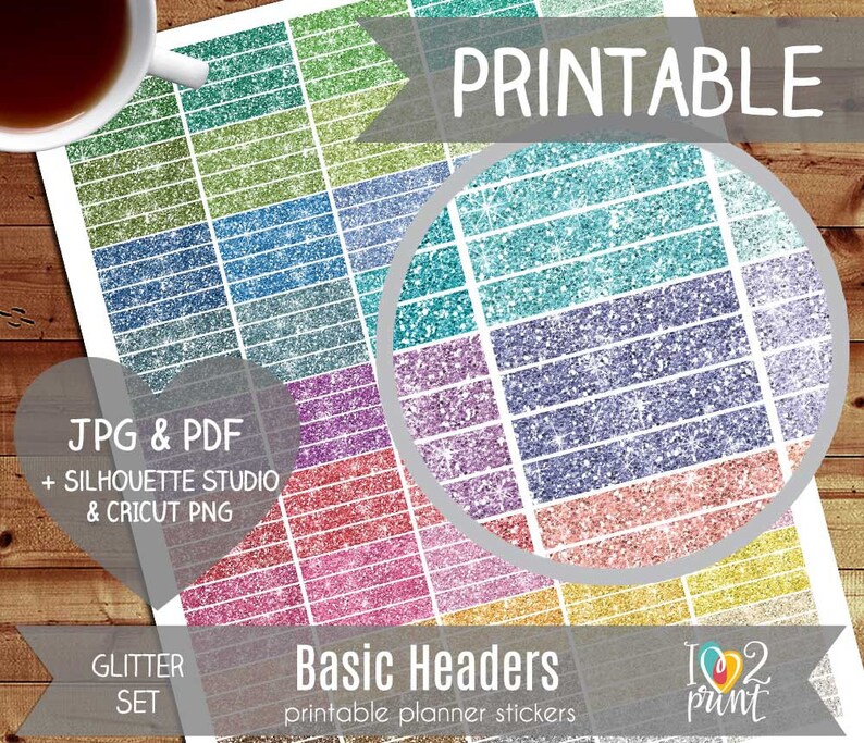 Glitter Headers Printable Planner Stickers Erin Condren Etsy