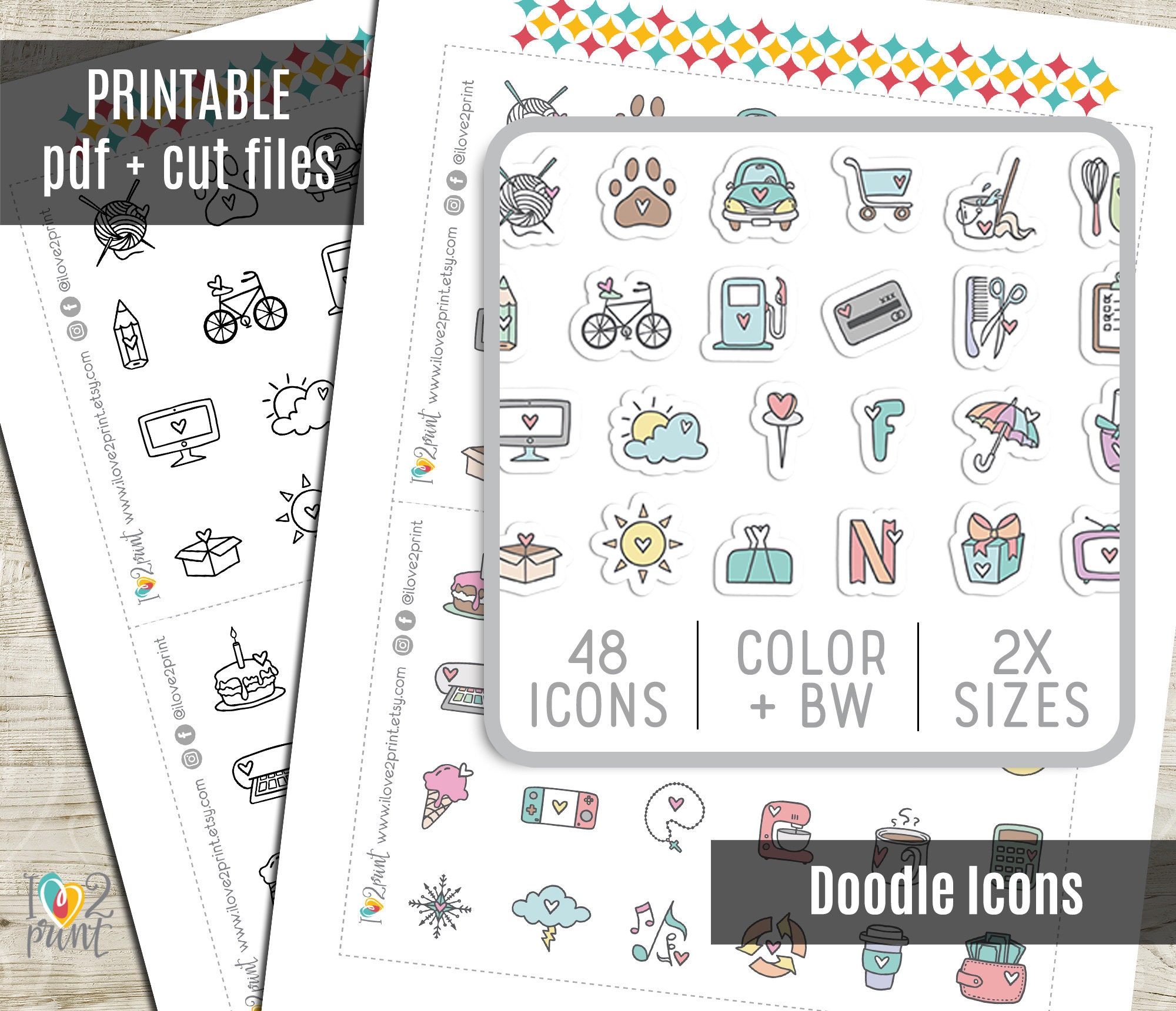 Planner Icons Hobonichi Various Doodle Icons Planner Stickers Set 1 CUT ...
