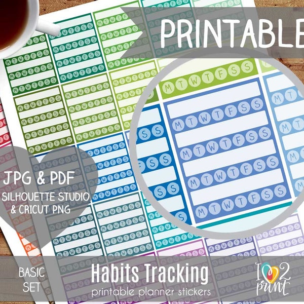 Habits Tracking Sidebar Box Printable Planner Sticker, Erin Condren Planner Stickers, Routine Printable Stickers, Sidebar Sticker - CUT FILE