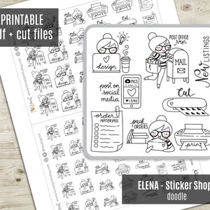 Elena Planner Girl -  Stickers Shop Printable Planner Stickers, Shop Owner Printable Sticker, Character Stickers, Coloring - CUT FILES