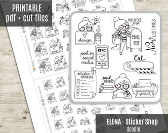 Elena Planner Girl -  Stickers Shop Printable Planner Stickers, Shop Owner Printable Sticker, Character Stickers, Coloring - CUT FILES