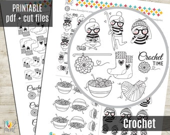 Planner Girl Crochet Planner Stickers, Autocollants imprimables, Autocollants de personnage, Fonctionnel, Bullet Journal, Coloriage - FICHIERS DE COUPE