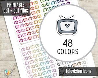 Television Little Icon Planner Stickers, TV Tiny Icon Printable Stickers, Icons Stickers, Printable Planner Sticker - CUT FILES