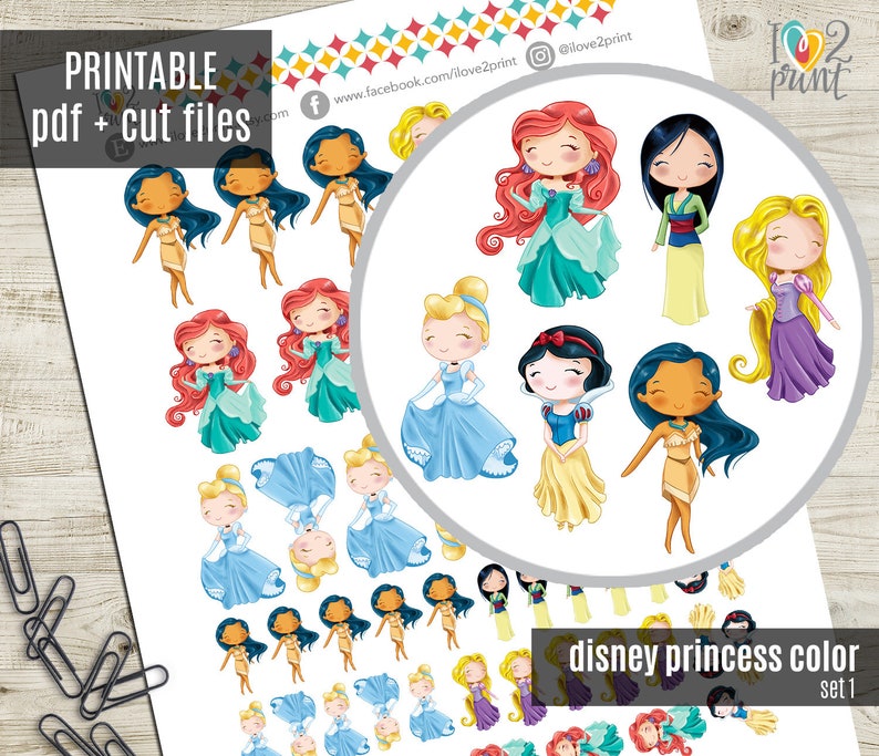 disney princess colored set i planner stickers printable