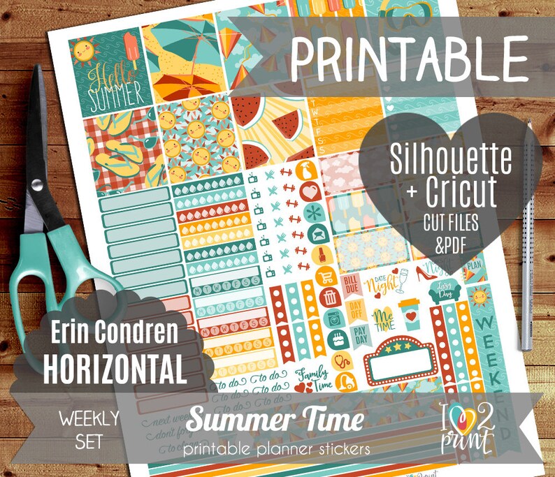 Summer Time Weekly Printable Planner Stickers Ec Horizontal Etsy