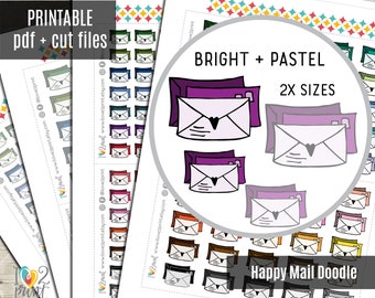 Happy Mail Doodle Planner Stickers, Mail Printable Stickers, Bujo Stickers, Planner Stickers, ECLP, Happy Planner, Hobonichi - CUT FILES