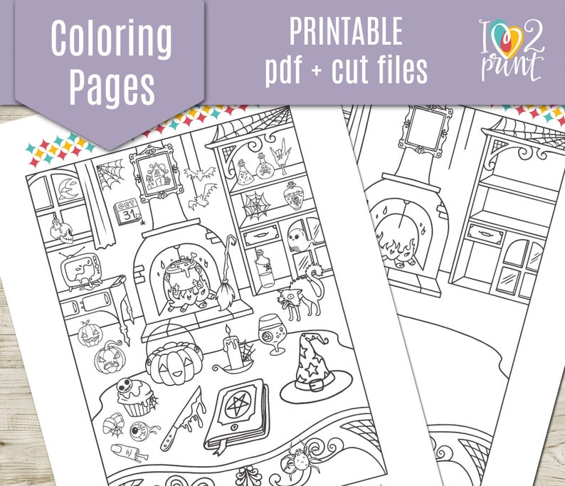 Witch's Kitchen Coloring Pages Halloween Coloring Page - Etsy
