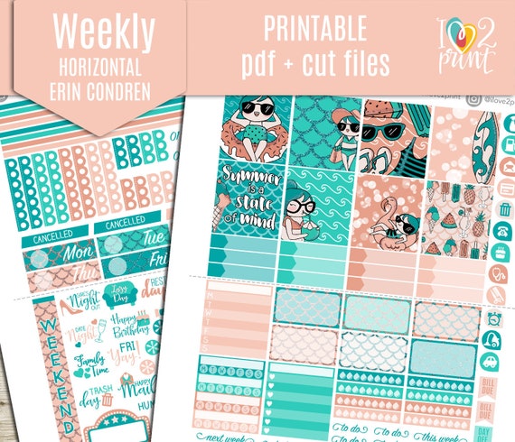 Summer Time Weekly Printable Planner Stickers Set2 Ec Etsy