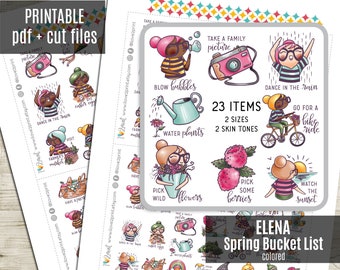 Planner Girl - Spring Bucket List colored - Planner Stickers, Printable Stickers, Character Stickers, Functional, Bujo, Printable - CUT FILE