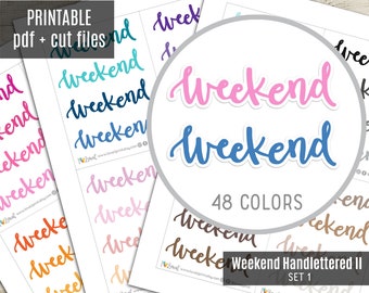 Hand Lettered Weekend Banner Printable Stickers, Erin Condren Planner Stickers, Vertical Planner Stickers, Weekend Stickers - CUT FILES