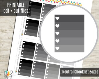 Neutral Full Boxes Printable Planner Stickers, Vertical Erin Condren Printable Stickers, Heart Checklist, Ombre full boxes, ECLP - CUT FILES