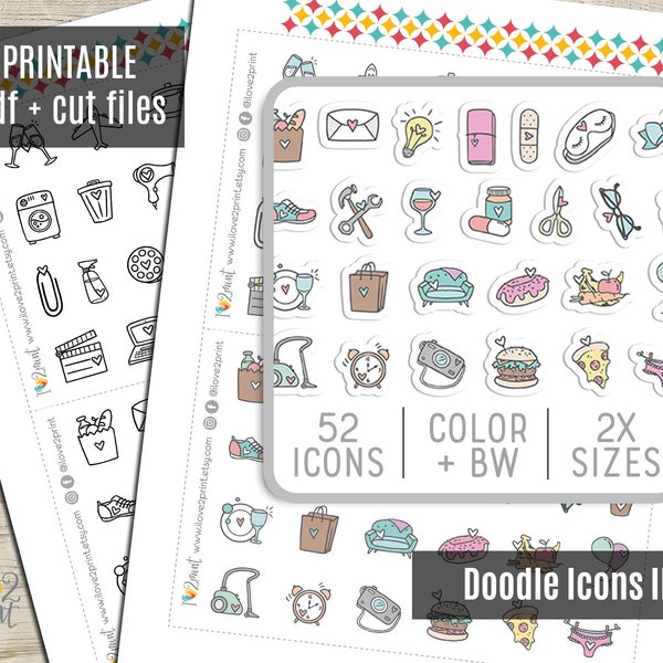 Daily Doodle Icons Planner Stickers Set 2 , Lifesty Icons Hand-Drawn Printable Sticker, Planner Sticker, Planner Icon, Hobonichi - CUT FILES