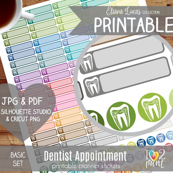 Dentist Appointment Printable Planner Stickers, Erin Condren Planner Stickers, Dentist Stickers, Cat Printable Stickers - CUT FILES