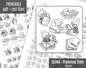 Elena Planner Girl  - Planning Time Printable Planner Stickers, Character, Functional, Bullet Journal, Coloring Stickers - CUT FILES