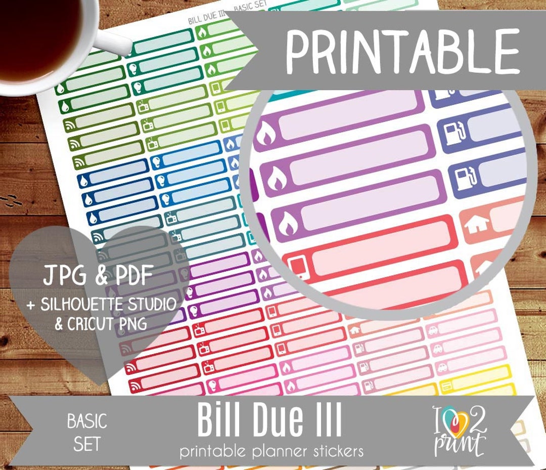 Bill Due Printable Planner Stickers, Erin Condren Planner Stickers ...