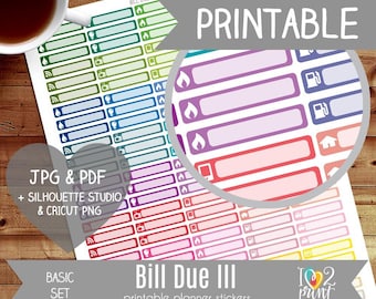 Bill Due imprimable Planner Stickers, Erin Condren Planner Stickers, Checkbox Planner Stickers, Bill Due Printable Stickers - CUT FILES