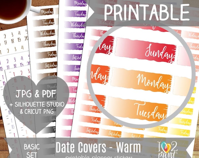 Date Covers Printable Planner Stickers, Erin Condren Planner Stickers