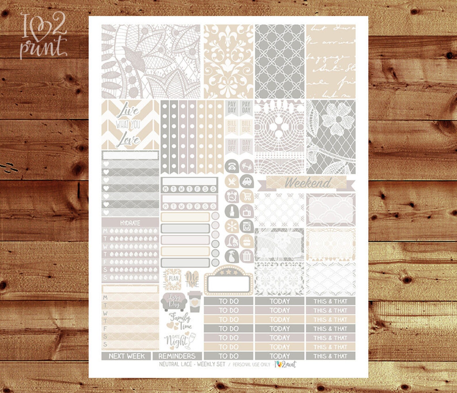 Neutral Lace Weekly Printable Planner Stickers Happy Planner Etsy