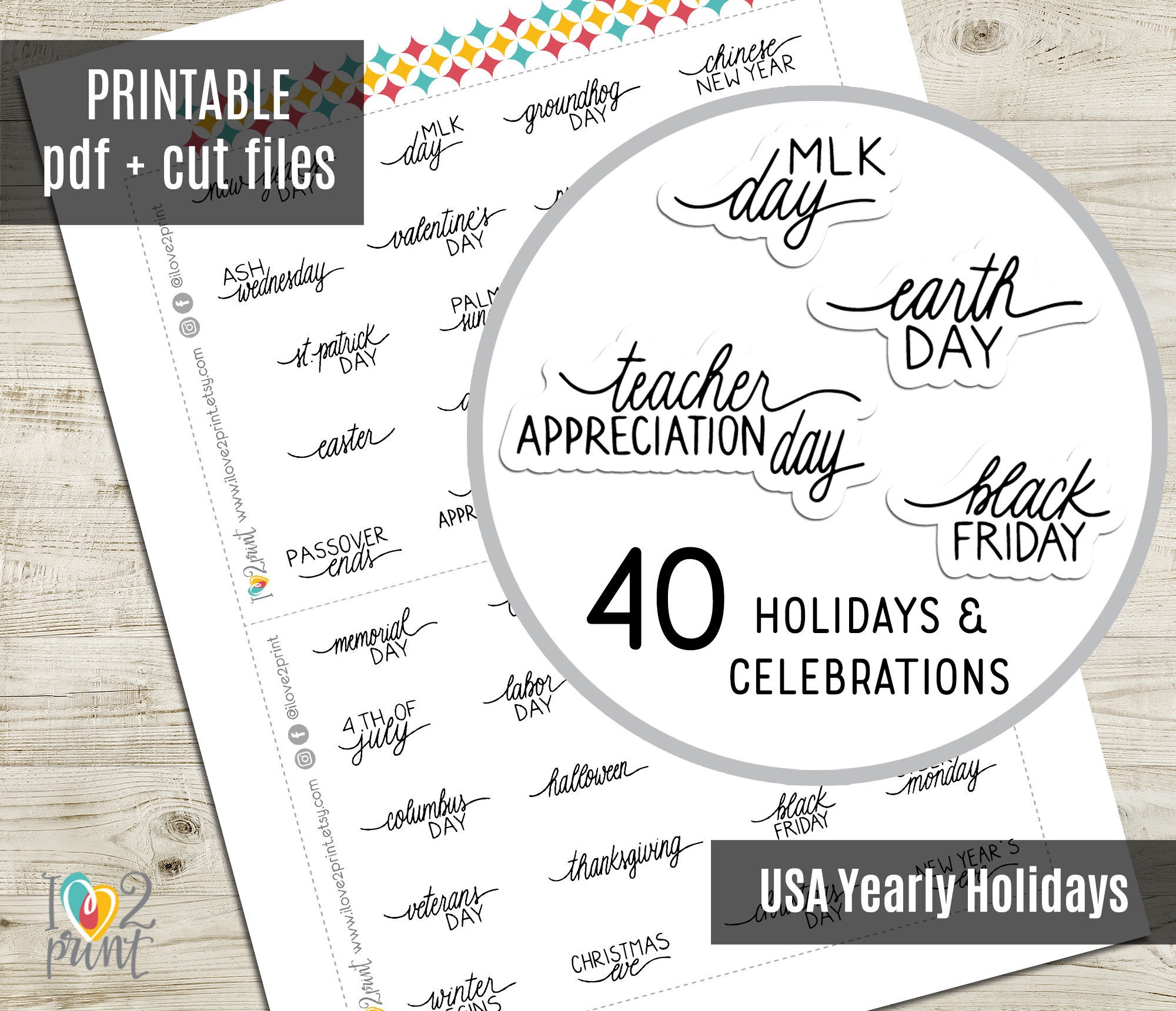 CALENDAR HOLIDAY Planner Stickers, Printable holiday planner stickers, US  holiday stickers, all-year-around holiday stickers, goodnotes