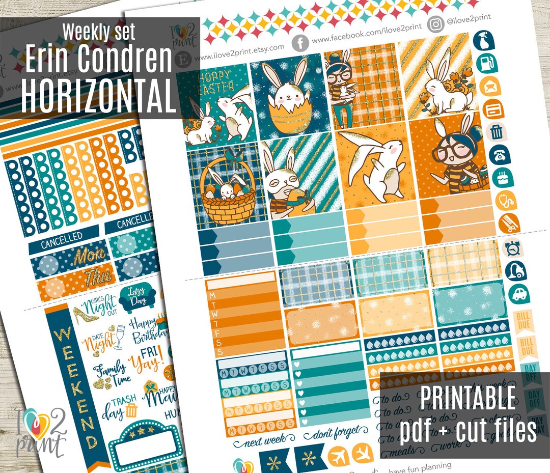Easter Weekly Printable Planner Stickers, EC Horizontal Printable ...
