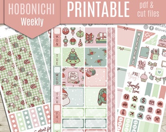 Christmas Icons Hobonichi Weeks Printable Planner Stickers - Holidays Hobonichi Planner Stickers, Weekly Printable Stickers  - Cut file