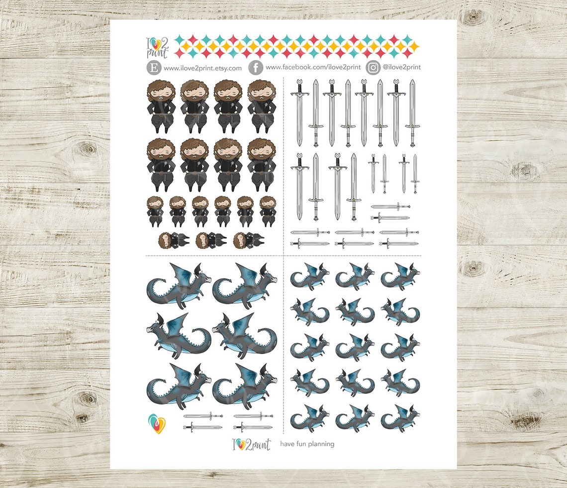 Game of Thrones Colored Set II Printable Planner Stickers GOT | Etsy