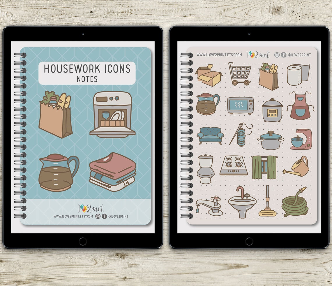 Housework Icons Goodnotes Sticker Book Clean Digital - Etsy