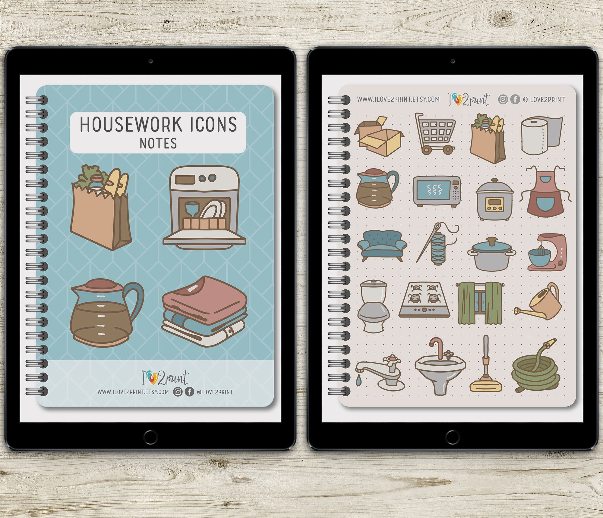 Housework Icons Goodnotes Sticker Book Clean Digital - Etsy