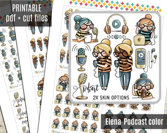 Elena Planner Girl Podcast color - Listen Music Elena Planner Stickers, Printable Stickers, Character Stickers, Bujo, Printable - CUT FILES