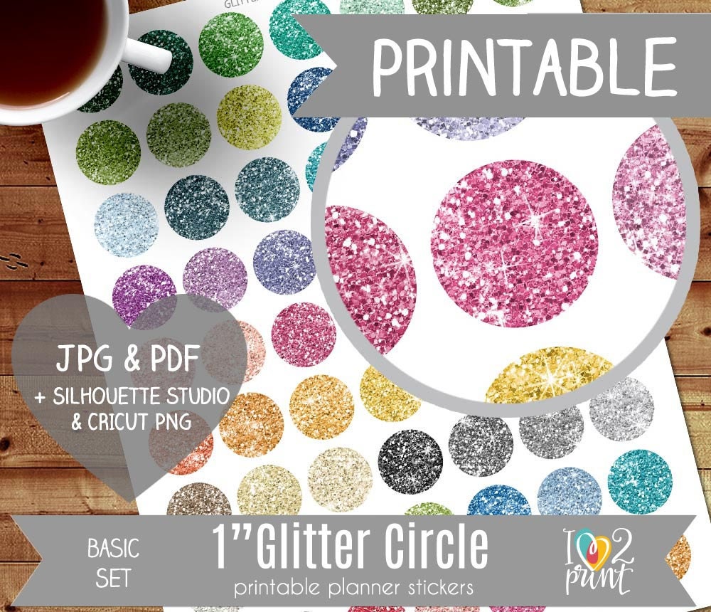 Glitter 1 Circle Box Printable Planner Stickers Erin | Etsy