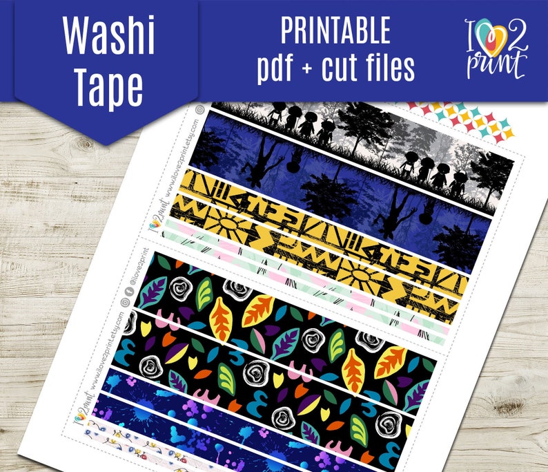 Strange Kids Washi Tape Planner Stickers, Washis Printable Stickers, Washi tape Stickers, Planner Stickers, Printable Tape CUT FILES image 1