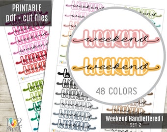 Hand Lettered Weekend Banner Printable Stickers Set 2, EC Planner Stickers, Vertical Planner Stickers, Weekend Stickers - CUT FILES