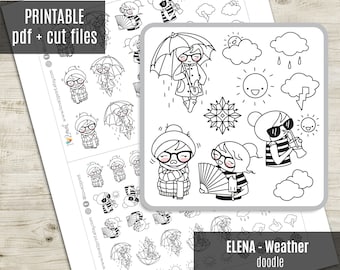 Elena Planner Girl - Stickers imprimables météo, Erin Condren, autocollants imprimables, Stickers décoratifs, personnage mignon - DOSSIERS DE COUPE