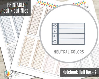Notebook Notes Planner Stickers, Neutral Colors Hand-drawn Notes Half Box Stickers, ECLP Stickers, Printable Planner Sticker - CUT FILES