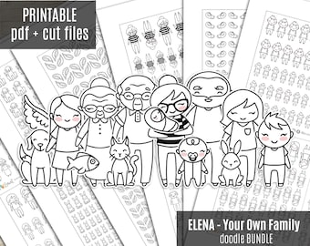 Elena Planner Girl Custom Your Own Family II, BUNDLE Family Planner Stickers, Family Printable Stickers, Cute Character, Bujo - Cut Files