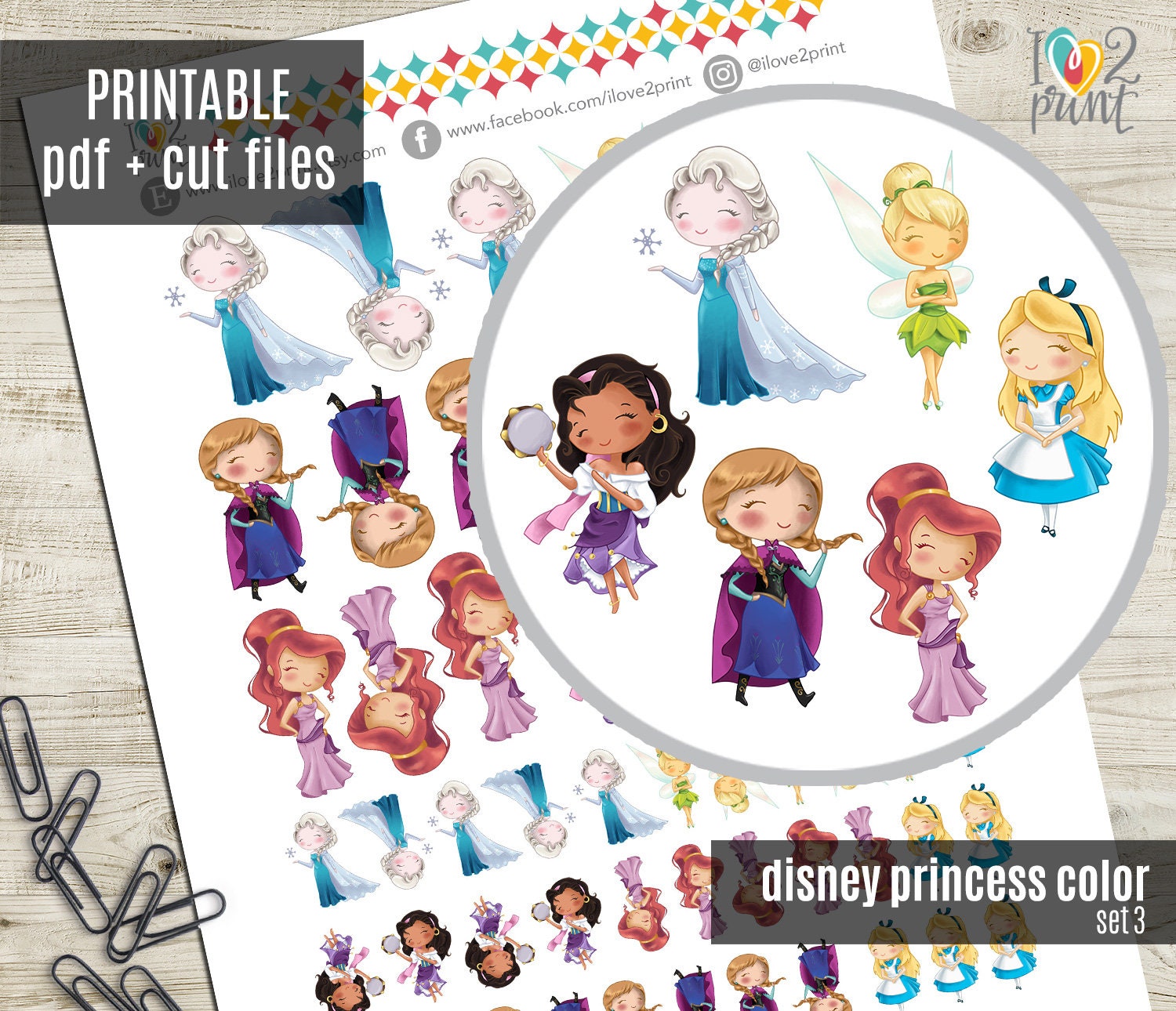 disney princess colored set iii planner stickers printable etsy