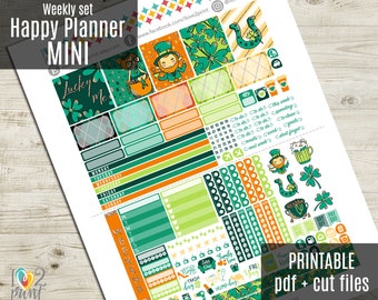 St Patrick Day Weekly Printable Planner Stickers, Mini Happy Planner Stickers, Weekly Printable Stickers, Mambi Stickers  - Cut files