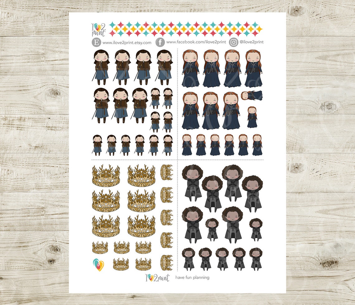 Game of Thrones Colored Set II Printable Planner Stickers GOT | Etsy