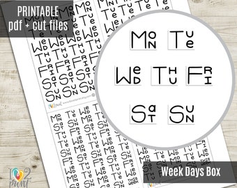 Week Boxes Planner Stickers, Box Week Days Script Words Printable Stickers, Printable Planner Sticker - CUT FILES