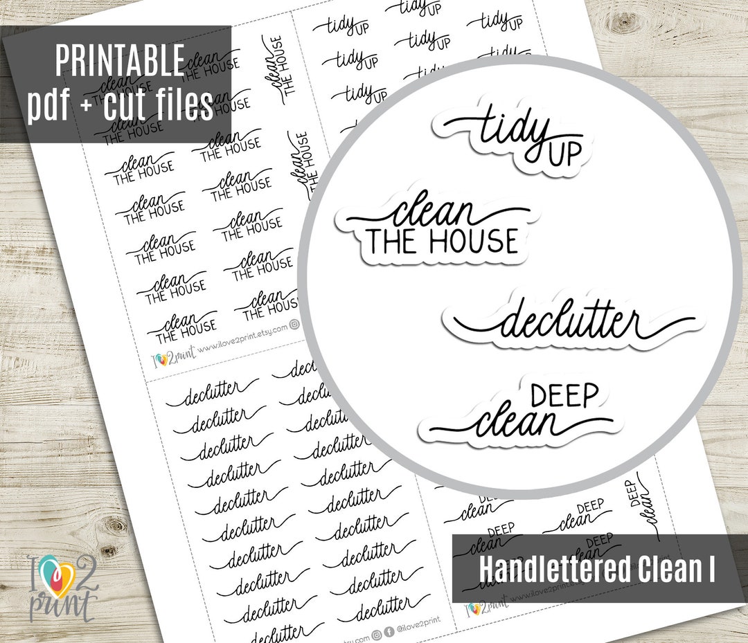 Handlettered Clean / Declutter / Tidy up Headers Planner Stickers ...