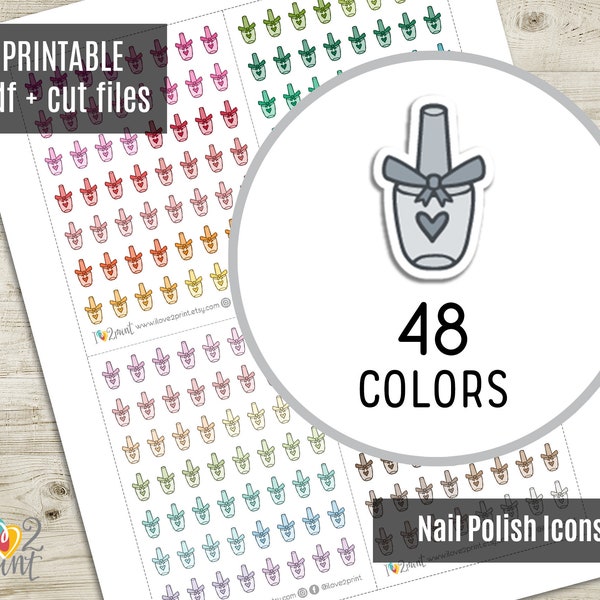 Nail Polish Little Icon Planner Stickers, Manicure Tiny Icon Printable Stickers, Icons Stickers, Printable Planner Sticker - CUT FILES