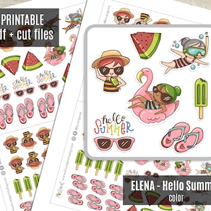 Planner Girl Hello Summer COLOR Planner Stickers, Printable Stickers, Character Stickers, Functional, Bullet Journal, Coloring - CUT FILES