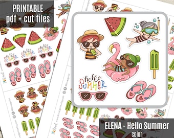 Planner Girl Hello Summer COLOR Planner Stickers, Printable Stickers, Character Stickers, Functional, Bullet Journal, Coloring - CUT FILES