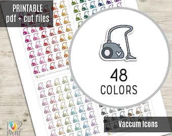 Vaccum Little Icon Planner Stickers, vaccum cleaner Tiny Icon Printable Stickers, Icons Stickers, Printable Planner Sticker - CUT FILES