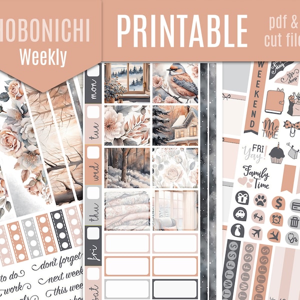 Rose hiver Hobonichi semaines imprimable Planner Stickers - Snow time Hobo Planner Stickers, Stickers imprimables hebdomadaires, Journal - Fichier coupé