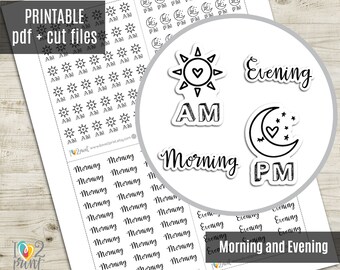 Morning Evening Icon Planner Stickers, am pm Tiny Icon Printable Stickers, Mini Icons, Printable Planner Stickers - CUT FILES