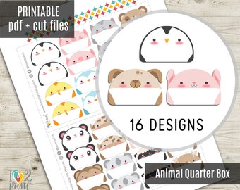 Kawaii Animals Quarter Box Notes - Cute Notes Planner Stickers, Printable Stickers, Character Sticker, Journaling, Printable - CUT FILES