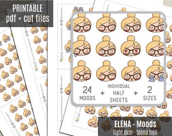 Elena Planner Girl - Moods Bundle BLOND Printable Planner Stickers, Character, Functional, Bullet Journal, Printable Stickers - CUT FILES