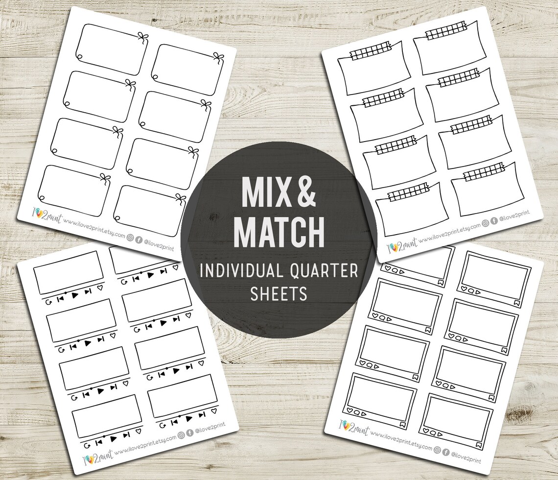 Social Notes BW Doodle Half Box Planner Stickers Half Boxes - Etsy